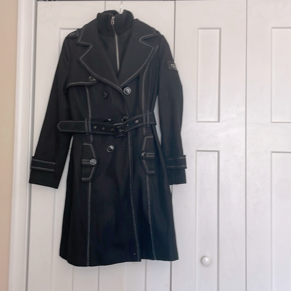 Black wool long winter trench coat